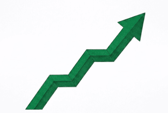 Illustration of a green zigzag arrow trending upward