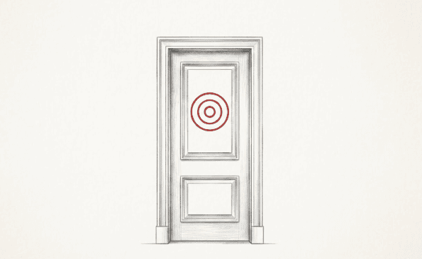 Line illustration of a front door with a target mark on it